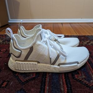 Women's 10 Adidas NMD_R1 sneakers in iridescent white